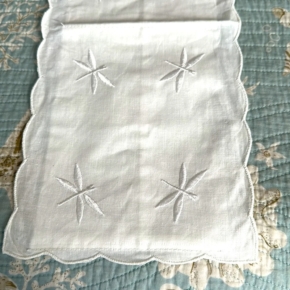 White embroidered dragonflies toilet paper holder two rolls for guest bathroom